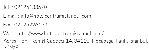 Hotel Centrum Istanbul telefon numaralar, faks, e-mail, posta adresi ve iletiim bilgileri